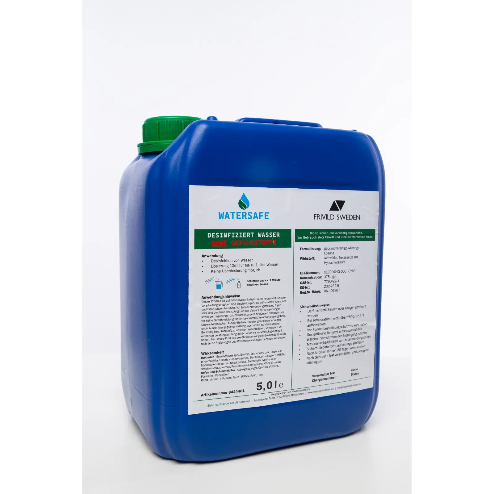 5 Ltr. AriOn Frivild Sweden Watersafe 375ppm Wasseraufbereitung, Outdoor-Wasserreiniger