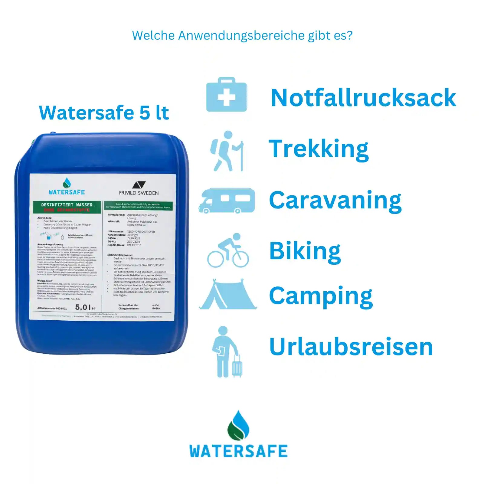 5 Ltr. AriOn Frivild Sweden Watersafe 375ppm Wasseraufbereitung, Outdoor-Wasserreiniger