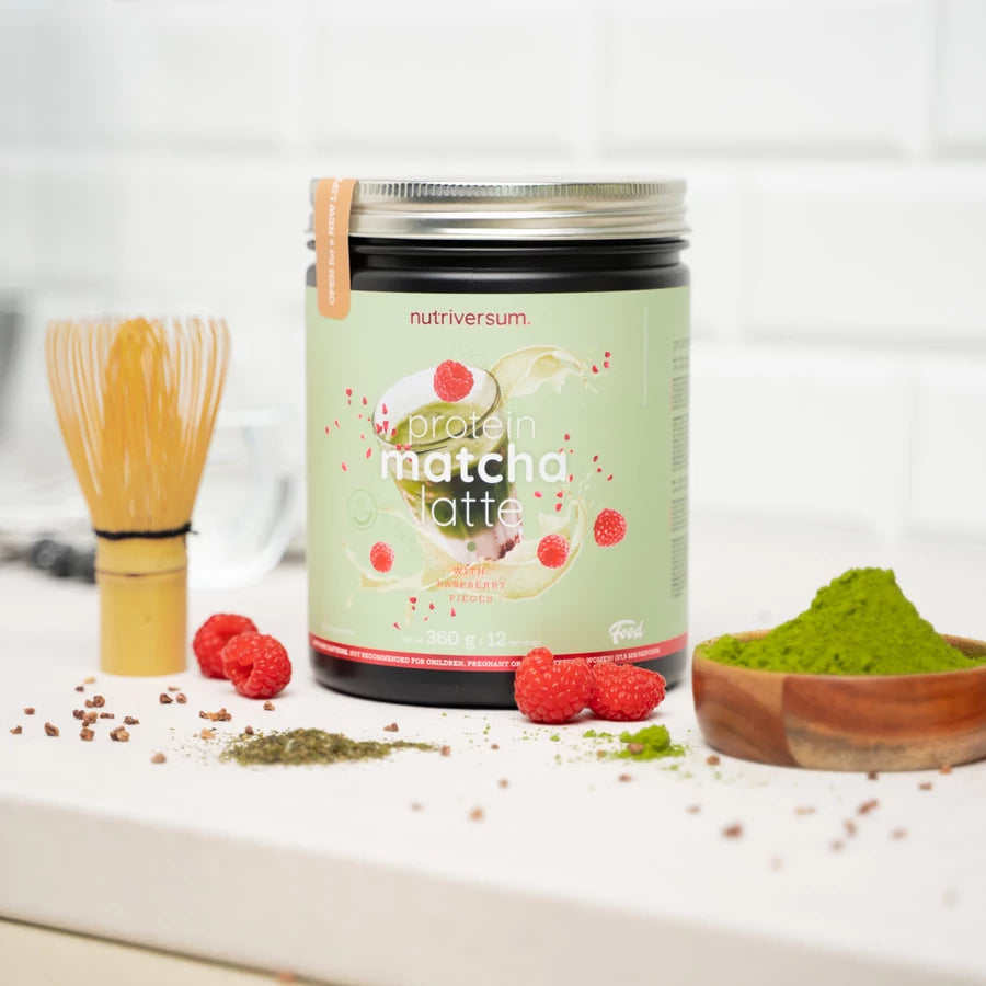 Nutriversum Protein-Matcha-Latte mit Proteinpulver und Himbeerstückchen Flow 360gr